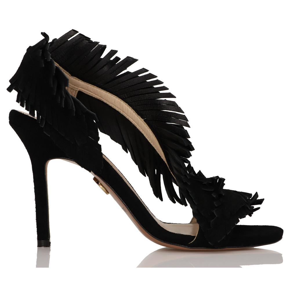 Black sandals on a high heel