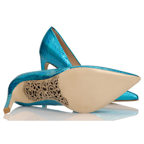 Turquoise heels with decorative soles