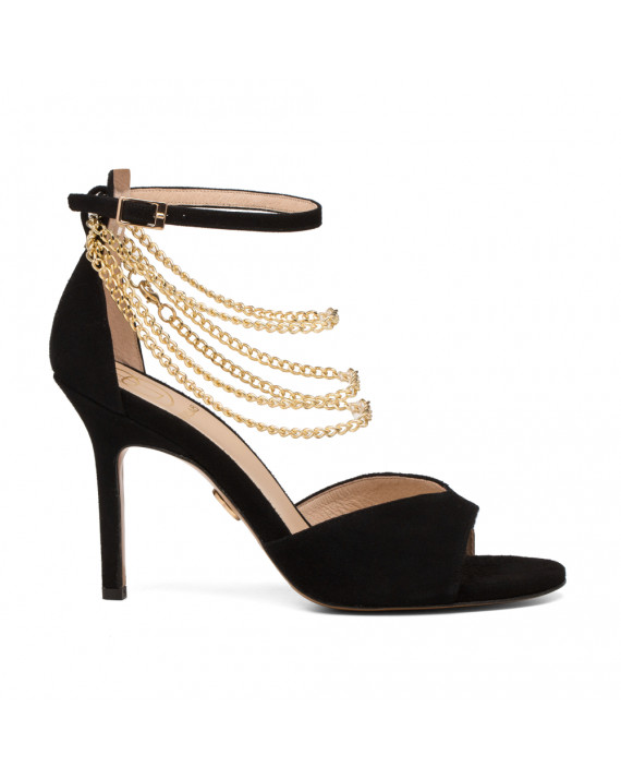 Black coloured sandals with chain