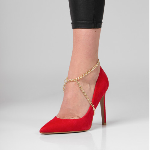 RED HEELS WITH JEWELLERY FOR YOUR FEET -  GOLDEN CHAIN