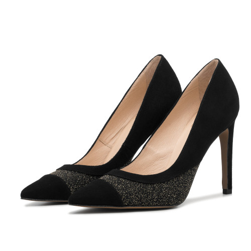 Black high heels with a glitter insert