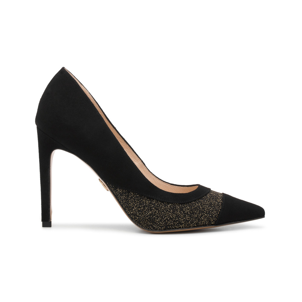 Black high heels with a glitter insert