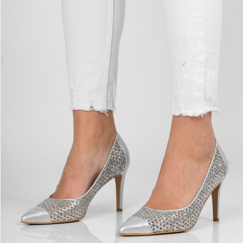Silver heels with glitter