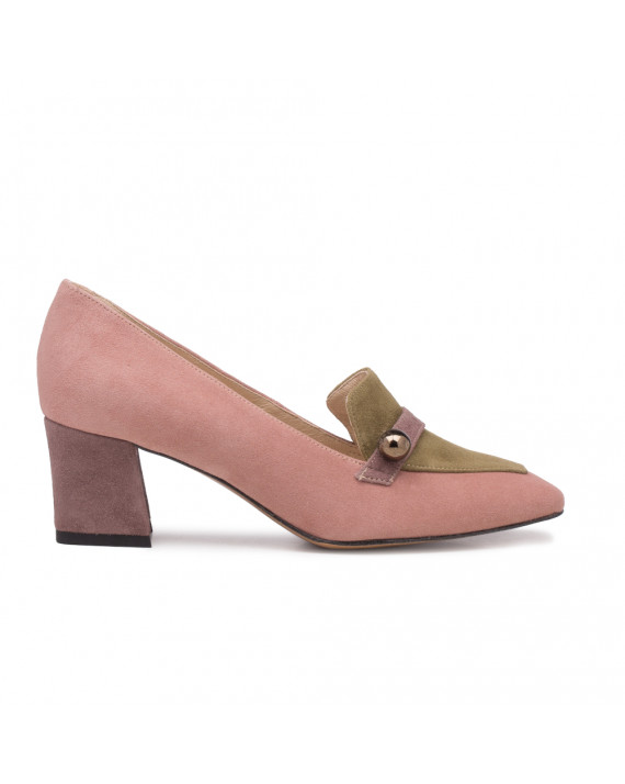 Suede mallow-olive pumps